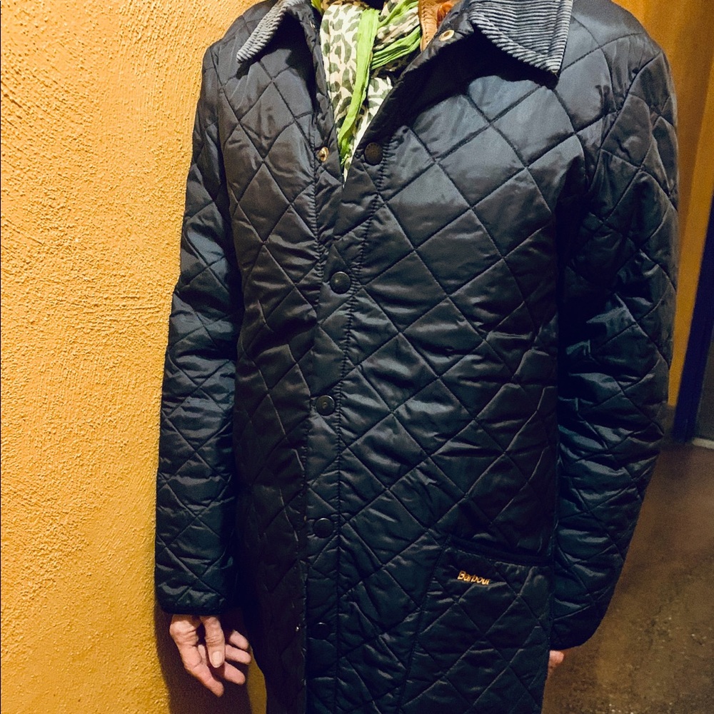 Barbour Navy Quilted Jacket with Corduroy Collar